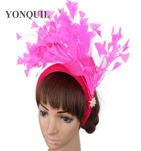 pink fancy feather headband wedding fascinators accessories women wedding occasion church cocktail hair band fascinatos headwe1765846