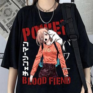 Camiseta masculina motosserra homem poder com gato anime camisetas bonito topos camisetas kawaii unisex tshirt japonês mangá denji aki makima oversized