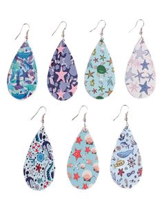 Säljer Print Starfish Turtle Teardrop Pu Leather Hook Earrings For Women Beach Water Drop Octopus Dingle Earrings Summer Jewe9173711