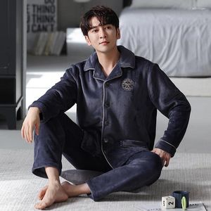 Pijamas masculinos outono inverno quente flanela pijamas conjunto de mangas compridas calças de duas peças coral velo casa roupas para masculino