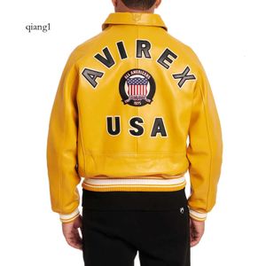 Дизайнерская толстовка с капюшоном, красно-желтая куртка-бомбер, размер США, AVIREX, повседневный спортивный костюм из плотной овчины, кожаный летный костюм, крутой жакетстоп