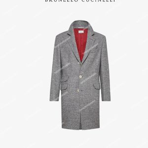 Men Coat Blazers Brunello Jacket Wool Casual Coat with Long Sleeves and Grey Lapels in Winter