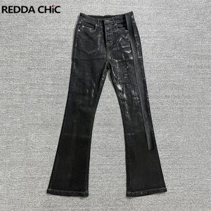 Jeans com revestimento de cera preta reddáquica Men elástico ajustado fosco bootcut calça de retalhos vintage y2k hip hop calças 240119