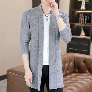 Suéteres masculinos homem roupas jaqueta casaco vermelho longo cardigan de malha para homens com bolsos um pedido vendendo produtos 2024