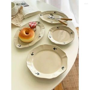 Pratos japoneses estilo retro pratos de cerâmica pintados à mão andorinha alívio design jantar prato sobremesa bolo placa louça conjunto