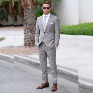 Men's Suits Grey Costume Homme Single Breasted Notched Lapel Formal Occasion Blazer Wedding Full Set Skinny 2 Piece Jacket Pants