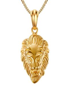 Billig 18k guldpläterad vintage mens rostfritt stål lejonhuvud Rhinestone hänge halsband dropship6298040