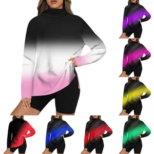 Women's T Shirts Fashion Casual Sweatshirt High Neck Side Slit Print Pullover Slim-typ Elegant Design Långärmad topp Ropa de Mujer