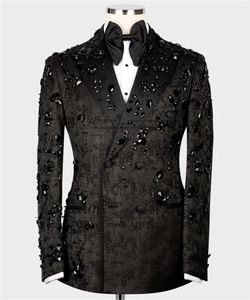 Men's Suits Luxury Crystals Jacquard Men 2 Pieces Sets Male Prom Blazers Double Breasted Groom Costume Homme Slim Fit Disfraz Hombre