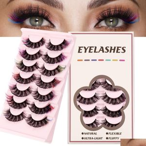 False Eyelashes Thick Natural Mink False Eyelashes With Color Soft Light Handmade Reusable Mtilayer 3D Colored Fake Lashes Extensions Dhuiv