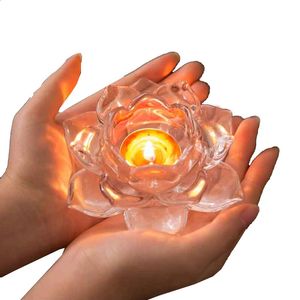 7 Colors Crystal Lotus Candle Holders Feng Shui Bowl Candlesticks Figurine For Candelabra Centerpieces Home Bar Party Decor 240125