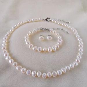 Real Natural Baroque Pearl Necklace Sets for Women with Stainless Steel Jewelry Sets Necklace/Bracelet/Earrings Gift 240202