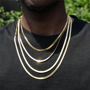 3/5mm Cuban Flat Snake Link Chain Necklace Men Gold Chains Stainless Steel Choker Mens Necklace Hip Hop Jewelry Gift