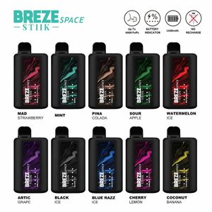 Novos cigarros eletrônicos originais BREZE STIIK SPACE até 6000 baforadas 13ml 1500mAh Não recarregável 5 LED indicador de bateria