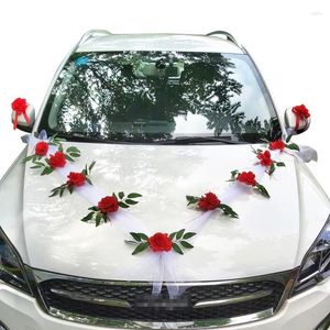 Flores decorativas flor artificial casamento diy carro decoração de noiva maçaneta da porta fitas canto de seda galand com tule presente conjunto