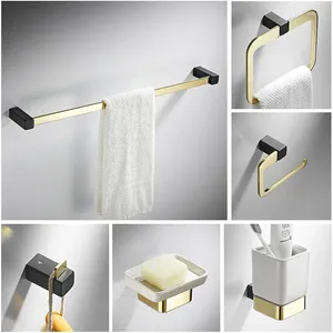 Set di accessori da bagno in lega di zinco commercio estero sei set di e-commerce portasciugamani da bagno nero e oro tazza singola