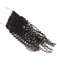 10A Kinky Curly Closure 44 Швейцарская кружевная застежка 1 пучок человеческих волос Remy Бразильские перуанские волосы закрытие Часть 820inch1587869