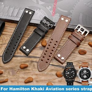 Oglądaj zespoły 20 mm 22 mm oryginalne skórzane paski nitów mężczyzn zamienne pasma bransoletki dla Hamilton Khaki Aviation H77755533 H77616533