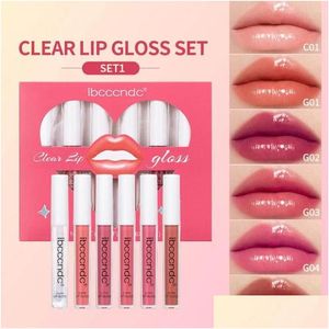 Zestaw szminki Lip Gloss 6pcs Przezroczysty nawilżanie i nie pozostając kubka Łagodna irytująca matowa matowa dostawa dostawa zdrowie makijaż urody otil6