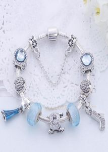 Atacado-925 pulseiras de prata para mulheres coroa real charme pulseira azul contas de cristal pulseira dia dos namorados gift2346284