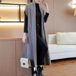 Women's Vests 2024 Autumn/Winter Cardigan Windbreaker Loose Sweater Suit Solid Tank Top Long Knitted Coat Style X191