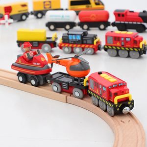 11タイプの電気列車セット機関車磁気車ダイキャストスロットフィットすべてのブランドBiro木製電車鉄道教育玩具240131