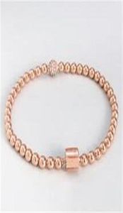 2019 New 100 925 Sterling Silver Rose Gold Beads Paveチェーンブレスレット