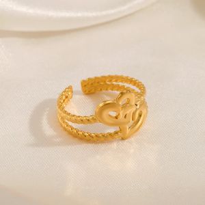 14 k Gelbgold Farbe Umarmung Liebe Herz Offene Ringe für Frauen Weibliche Süße Einstellbare Finger Ring Hochzeit Schmuck Party geschenk