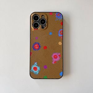 iPhone 15 Pro Max Designer Graffiti Phone Case for Apple 14 13 12 11 Luxury Pu Leather Pumper-Included Floral Print Back Cover Coque Fundas Coffee Big Flower Heff