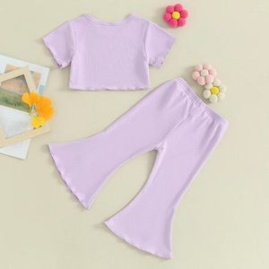 Kleidungssets Baby Mädchen Kleidung Set 2t 3t 4t 5t Ärmel Ripp T-Shirts Tops und elastische Taille Schlaghosen Kleinkind Sommer Outfits