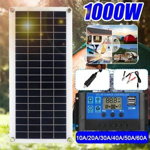 1000W Solar Panel 12V Solar Cell 10A-60A Controller Solar Panel for Phone RV Car MP3 PAD Charger Outdoor Battery Supply 240124