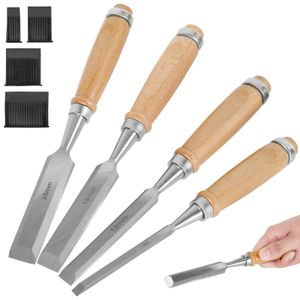 Set di 4 scalpelli per legno affilati in acciaio al cromo-vanadio con manici in faggio, strumenti ergonomici 240123