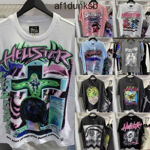 Hellstar camisa designer mens tshirt rapper lavado pesado artesanato manga curta topo high street retro inferno mulher t camisa americana lettering foil impressão geométrica pa