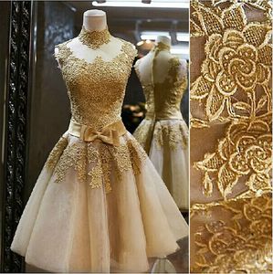 Vintage High-Neck Lace A-Line Bowknot Short-Length Cocktail Dress Unique Bridesmaid Dress