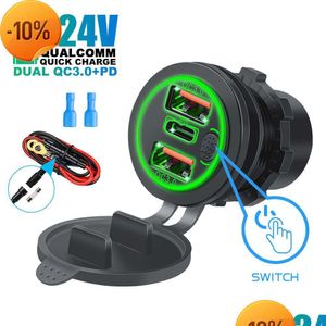 Papierosek samochodowy Zapalniczka Nowa 12 V/24 V Triple USB-C CAR SNETET SNETETS USB 45W PD 3USB 22,5W Adapter QC3.0 z przełącznikiem dotykowym DH4CY