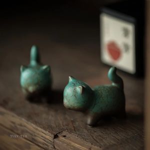 Retro Çin Çay Pet Zen Ev Dekorasyon Seramik Kalem Tutucu Çay Töreni Figürleri Kung Fu Çay Süsleme Kedi Çay Evcil Hayvanları 240130