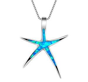 High Quality Beautiful Blue Fire Opal Starfish Pendant Solid 925 Sterling Silver Necklace For Women Jewelry Gift5013735