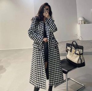 Fashion Houndstooth Faux Wool Jacket Women Autumn Corean Elegant Single Single Over Coat Winter Winter Warm Whare Outwear 240122