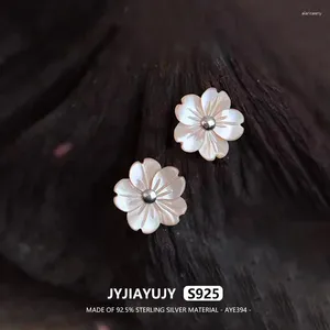 Stud Küpe Jyjiayujy Sterling Silver S925 Pembe Kabuk İnci Beş yaprakları çiçek modaya uygun hipoalerjenik mücevher hediyesi Aye394