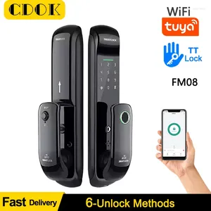 Smart Lock CDOK FM08 PORDA TUYA WIFI/impressão digital biométrica com impressão digital/senha/cartão rfid/chave/app desbloqueio