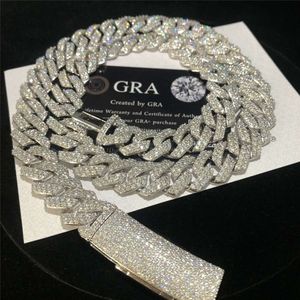 مجوهرات Sterling Sier Necklace 2 Row VVS Moissanite Diamond Long Clasp Cuban Link Chain Bracelet Hip Hop