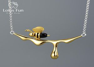 Lotus Fun 18K Gold Bee and Dripping Honey Pendant Necklace Real 925 Sterling Silver Handmade Designer Fine Jewelry for Women Y20089158943