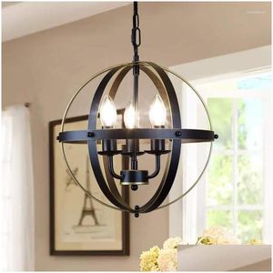 Pendant Lamps Ganeed Indoor Light Creative Metal Round Vintage Hanging Lamp Retro Chandelier Spherical Chain Fixture Chrome-C Drop D Dhxo0