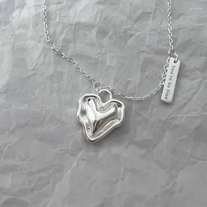 Pendants Real 925 Sterling Silver Irregualr Heart Necklaces For Women Neck Chains Fashion Love Pendant Necklace Female Fine Jewelry