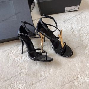 Yslheels Sandals High Heels Luxurvs yslshoes Дизайнерские туфли каблуки парижские платья классики женщин 10см8 см. Хилс черный золотой золотой свадебный днит с коробкой 465