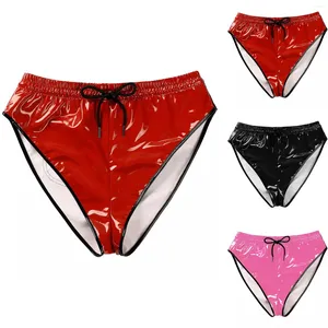 Women's Panties High Gloss Pu Leather Sexy Briefs Shorts Erotic Lingerie For Women Bright Small Wrapped Underwear Clubwear Lace-Up