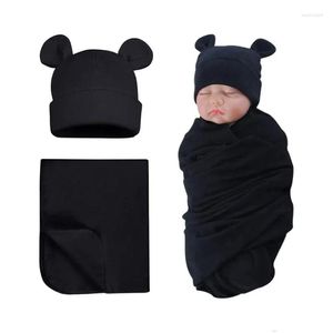 Filtar Swaddling Baby Beanie Hat Filt set 2st Boy Girl 0-6m Född duschgåva Drop Delivery Kids Maternity Nursery Bedding Otbbn