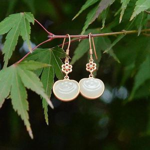 Dingle örhängen naturlig hetisk vit jade geometrisk ruyi för kvinnor klassisk atmosfäriska utsökta smycken gåvor släktingar