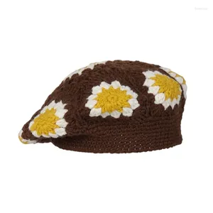 Boinas Floral Crocheted Cap Artist Hat para Street British 57BD