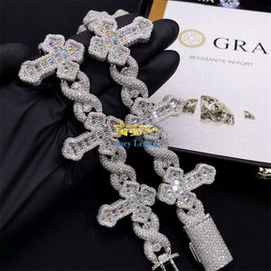 Luxury Cross Design Hip Hop Jewelry 925 Silver Charm Iced Out VVS Baguette Moissanite Cuban Armband